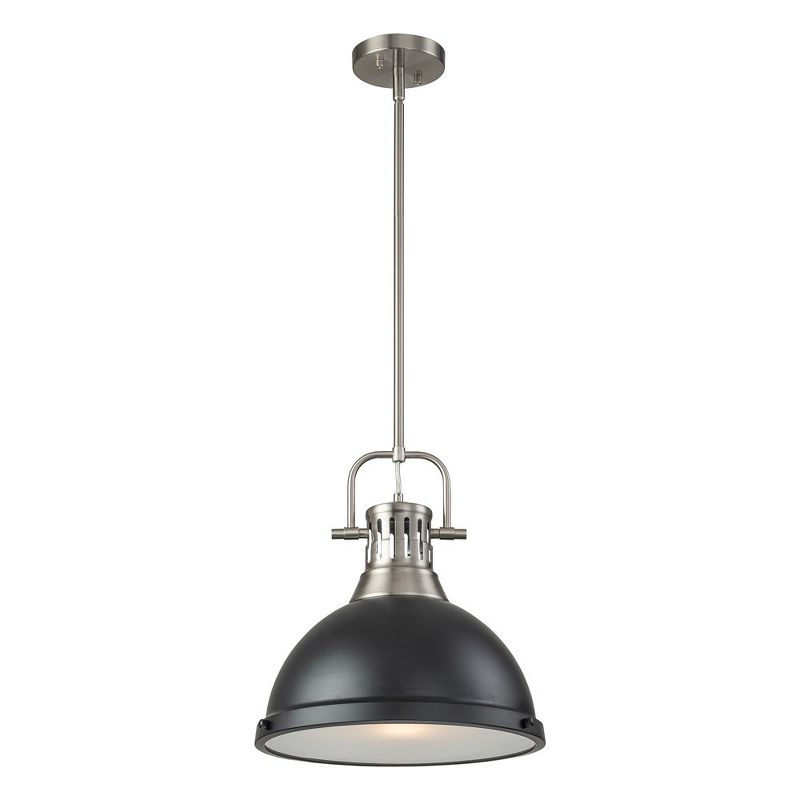C Cattleya 1-Light Satin Nickel and Black Shaded Pendant Light with Frosted Glass Shade, 1 of 8