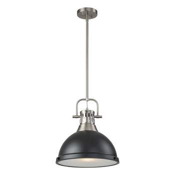 C Cattleya 1-Light Satin Nickel and Black Shaded Pendant Light with Frosted Glass Shade