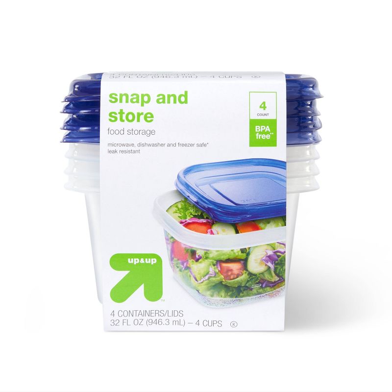 Snap and Store Medium Square Food Storage Container - 4ct/32 fl oz - up &#38; up&#8482;, 1 of 4