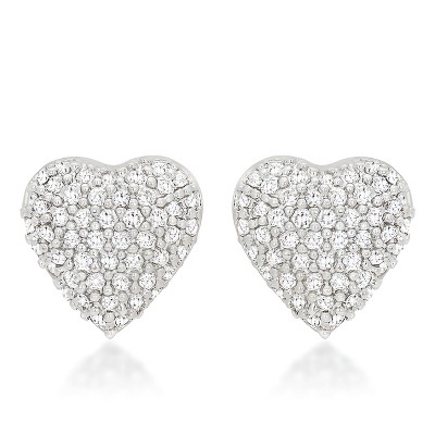 Slickblue Special Pave Heart Earrings for Women, Rhodium Plated with 0.7 Carat Clear Cubic Zirconia, Post Back