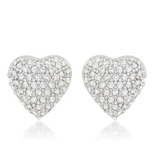 Slickblue Special Pave Heart Earrings for Women, Rhodium Plated with 0.7 Carat Clear Cubic Zirconia, Post Back - 1 of 3