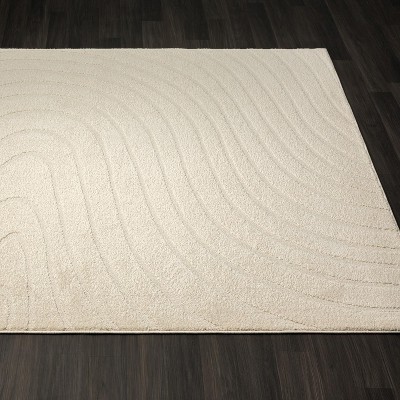 Cream Geometric Wave Synthetic Area Rug, 2'0" x 3'1"