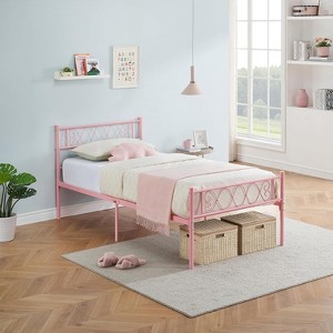 Acekool Twin Metal Platform Bed Frame with Heart-Shaped Headboard & Footboard, 12.2" Under-Bed Storage, Heavy-Duty Metal Slat Support,Black - 1 of 4