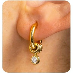 14K Gold Plated Huggie Hoop Earrings: Hypoallergenic Dainty Minimalist Design - 1 of 4