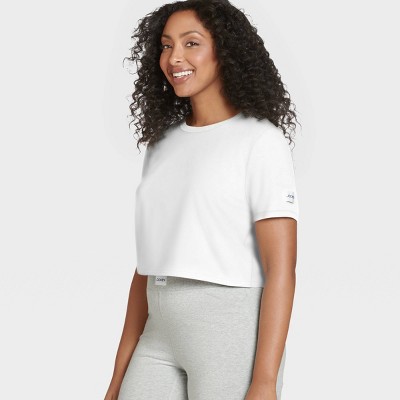 Logo Tape Stretch Cotton Cropped T-shirt