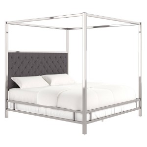 King Manhattan Canopy Bed with Diamond Tufted Headboard Charcoal - Inspire Q, Grey
