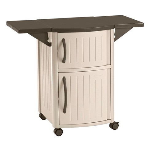 Suncast DCP2000 Portable Outdoor Resin Patio Grilling Entertainment Serving Prep Station Table with Cabinet Storage and Drop Leaf Extensions, Beige - image 1 of 4