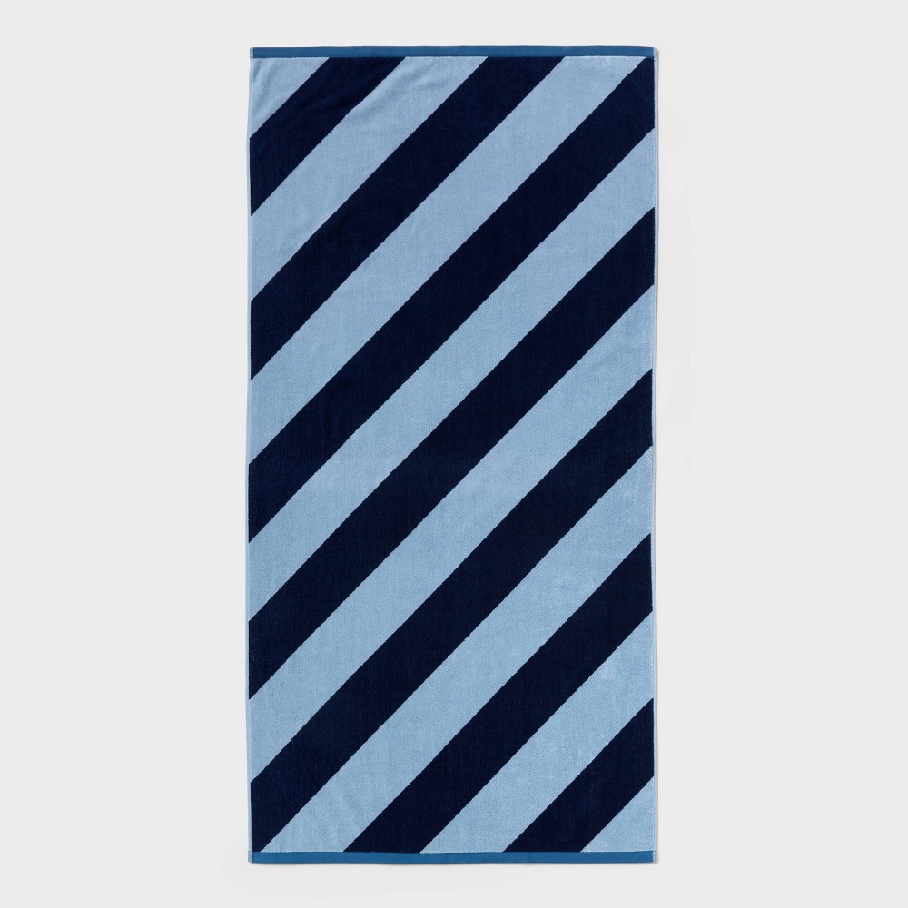 36"x72" Reversible Diagonal Striped Oversized Beach Towel Blue/Navy Blue - Room Essentials™