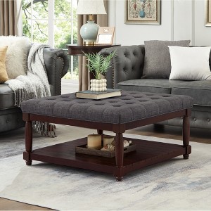 2-in-1 Square/Round/Rectangle Upholstered Tufted Linen Ottoman