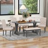 Farmhouse Dining Table Set For 6, Dining Sets 6 Piece With Rectangular Trestle Table And 4 Upholstered Chairs & Bench, Dining Set-Cuddlewood - 2 of 4