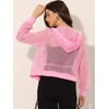INSPIRE CHIC Women's Zip Up Long Sleeve Mesh Sheer Hoodie Bomber Jackets - 3 of 4