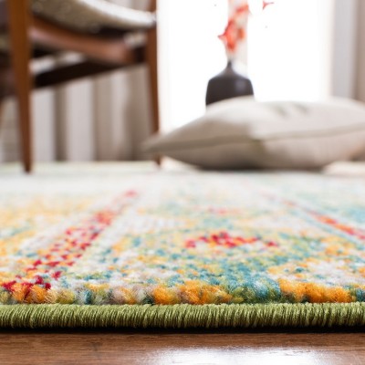 Green and Orange Distressed Boho Chic Area Rug