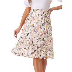 INSPIRE CHIC Women's Floral Ruffle Elastic High Waist Button Flowy Split Skirt - 1 of 4