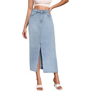 Women's Stretch Denim Maxi Skirt - Long for Office & Casual Wear - 1 of 4