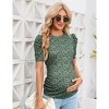 Clearlove Maternity Casual Shirts Women's Puff Short Sleeve T-Shirt Pregnancy Striped Ruched Side Tunic Top - 3 of 4