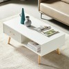 KWPZQEB Coffee Table, 41" Mid Century Modern Center Table with Drawer and Open Storage Compartment, Wooden Coffee Table for Living Room - 3 of 4