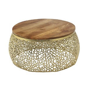 Christopher Knight Home Kinsley Modern Aluminum and Mango Wood Handcrafted Round Coffee Table Gold - 1 of 4