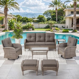 Outdoor 3-Seat Sofa Swivel Chair Table with Ottomans - 1 of 4