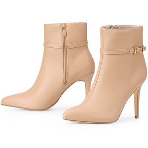 Allegra K Women's Pointed Toe Buckle Strap Stiletto Heels Ankle Boots - 1 of 4