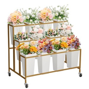 Coolmee Flower Display Stand with 12 Square Buckets, Metal Flower Cart ...
