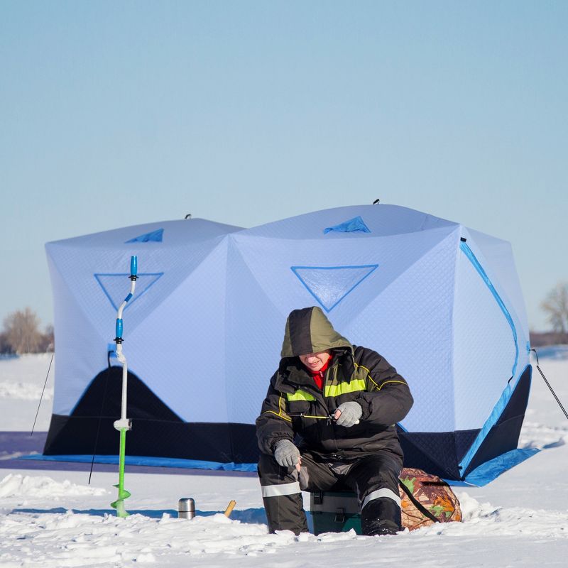 Outsunny 8 Person Ice Fishing Shelter, Waterproof Oxford Fabric Portable Pop-up Ice Tent with 2 Doors for Outdoor Fishing, Blue, 3 of 9