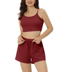 cheibear Women's Spaghetti Straps Cami Tops with Shorts Lounge Sleepwear Pajama Set - 1 of 4