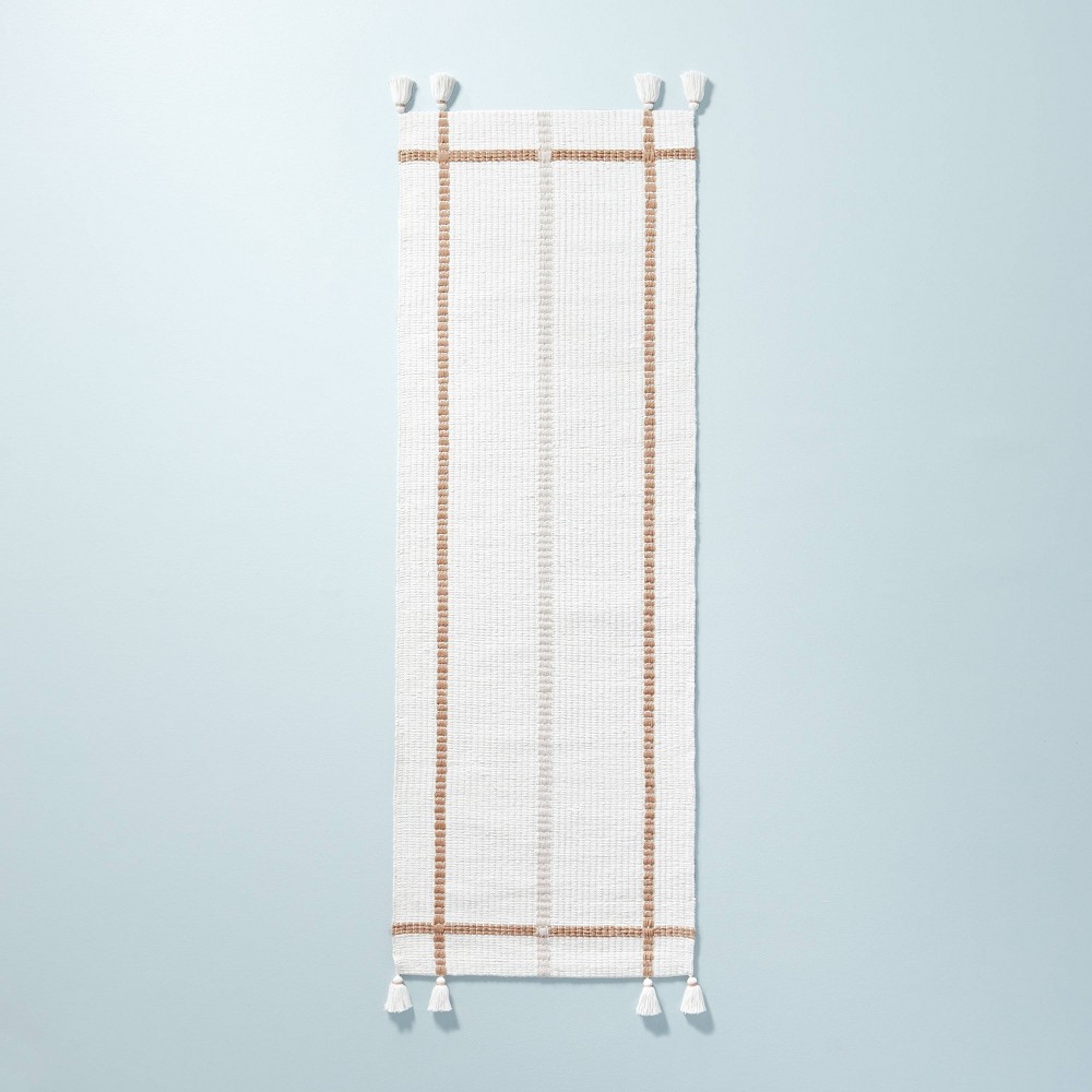 2'4in x 7' Bold Cross Stripes Tassel Runner Rug Cream/Tan - Hearth & Hand™ with Magnolia