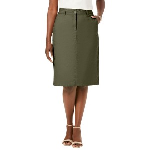 Jessica London Women's Plus Size Stretch Cotton Chino Skirt - 1 of 4