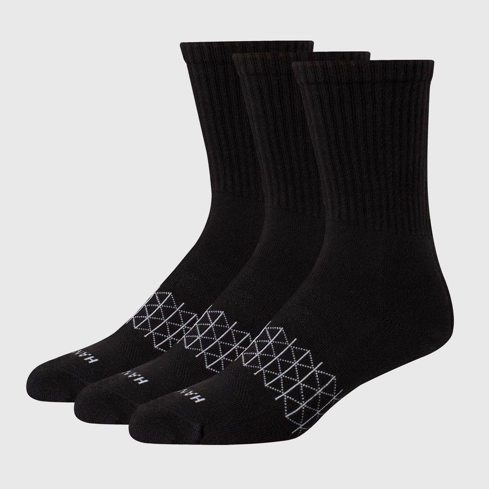 Hanes Premium Men's 3pk Absolute Active Crew Socks - Black 6-12