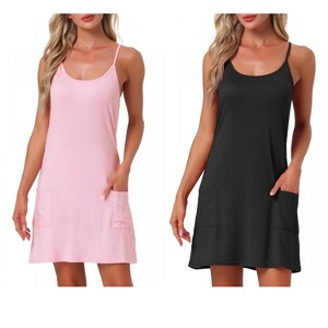 INSPIRE CHIC Women's 2 Pcs Sleeveless Racerback Midi Sleepdress Chemise Nightgowns with Pockets - 1 of 4