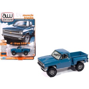 1981 Chevrolet Silverado Stepside Pickup Truck Blue "Muscle Trucks" Series 1/64 Diecast Model Car by Auto World - 1 of 4