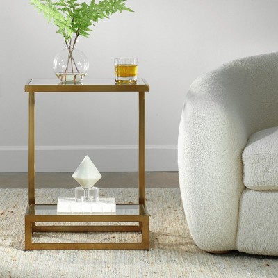 Brushed Brass and Glass Rectangular Accent Table