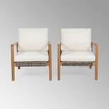 Nova 2pk Acacia Wood Club Chairs - Teak/Gray/Beige - Christopher Knight Home