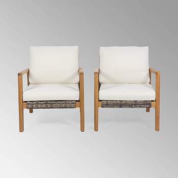Nova 2pk Acacia Wood Club Chairs - Teak/Gray/Beige - Christopher Knight Home