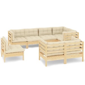 vidaXL Garden Lounge Set Cream,Pine Solid Pinewood, Polyester 8 Piece Set - 1 of 4