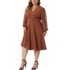 Agnes Orinda Women's Plus Size Swiss Dots Pattern Sleeves V Neck Midi Flowy A-Line Dress - 2 of 4