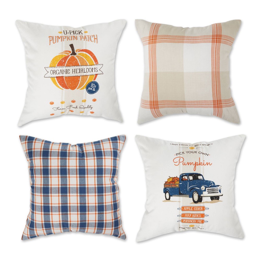 Photos - Pillowcase 4pk 18"x18" Autumn Plaid and Printed Square Throw Pillow Covers - Design I