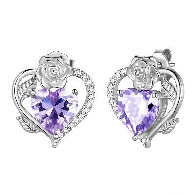 Heart Rose Birthstone Stud Earrings: