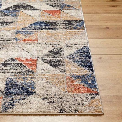 Delaine Geometric Blue and Beige Stain-Resistant Area Rug 2' x 2'11"