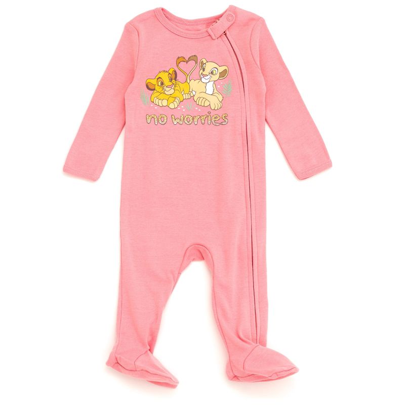 Disney Minnie Mouse Princess Classics Lion King Dumbo Belle Baby Girls 2 Pack Zip Up Sleep N' Plays Newborn to Infant, 2 of 6