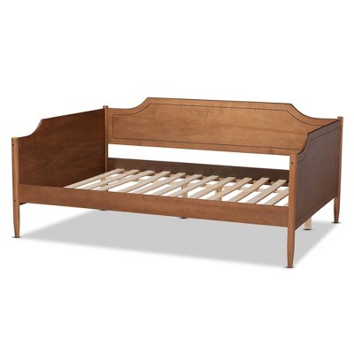 Walnut Brown Full Size Tufted Upholstered Wood Daybed