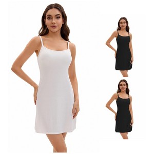 INSPIRE CHIC Women's 3 Packs Adjustable Spaghetti Strap Underdress Full Slips with Built-in Bra Shapewear - 1 of 4