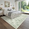9x12 Green Vintage Floral Area Rug, Low Pile Non-Slip Washable Carpet for Living Room & Bedroom, Foldable Soft Floor Mat - 2 of 4