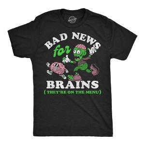 Mens Funny T Shirts Bad News For Brains Sarcastic Zombie Graphic Novelty Tee For Men - Crazy Dog Men's T Shirt Perfect Zombie Gift - 1 of 4
