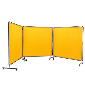 VEVOR Welding Screen with Frame, 6' x 6' 3 Panel Welding Curtain Screens, Flame-Resistant Vinyl Welding Protection Screen on 12 Swivel Wheels, Yellow - 1 of 4