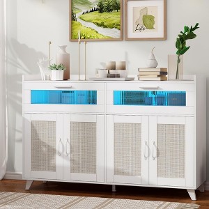 Whizmax Sideboard Buffet Cabinet With Power Outlet & LED Light, Kitchen Storage Cabinet With 2 Fluted Drawers & 4 Rattan Doors,for Kitchen,Dining Room - 1 of 4