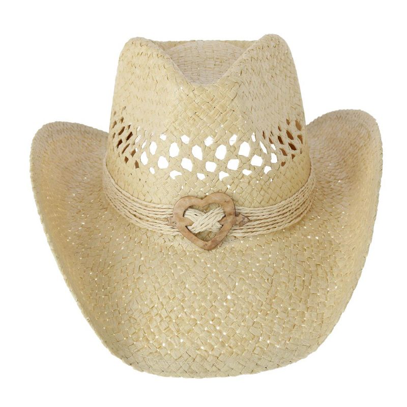 CTM Women's Western Straw Cowboy Hat with Heart Concho, 3 of 6