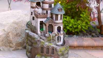 35" Gray Cement Outdoor Castle Fountain with LED Lights