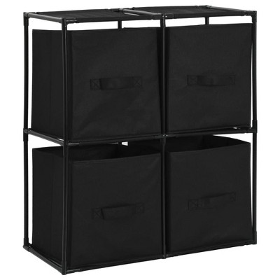 vidaXL Modern Black Storage Cabinet with 4 Fabric Baskets - 24.8"x11.8"x28" Steel Frame Sideboard - Portable and Versatile Home Décor