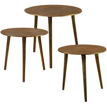Uttermost Modern Antique Gold Metal Round Nesting Tables Set of 3 Three Tapered Legs for Living Room Bedroom Bedside Entryway